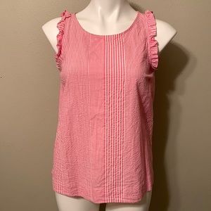Vineyard Vines Seersucker Pink Stripes Ruffle Sleeveless Top Size 2